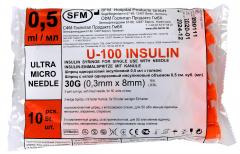 Шприц инсул. 0,5мл U-100 (0,30х8мм) 30G №10 СФМ