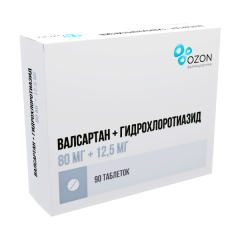 Валсартан+Гидрохлортиазид Озон таблетки покрытые оболочкой 80мг+12,5мг №90