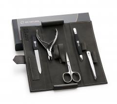 ШереНейджел набор для маникюра кусачки для кутикулы, ножницы ногтевые, пилка для ногтей, пушер двусторонний, пинцет, мягкий чехол серого цвета