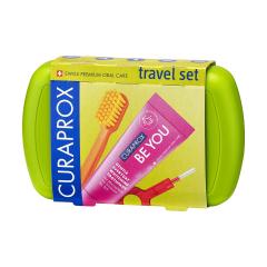 Курапрокс набор дорожный зубная щетка CS5460+зубная паста Любитель конфет розовая 10мл+ершик CPS07+CPS09+держатель UHS409+бокс зеленый